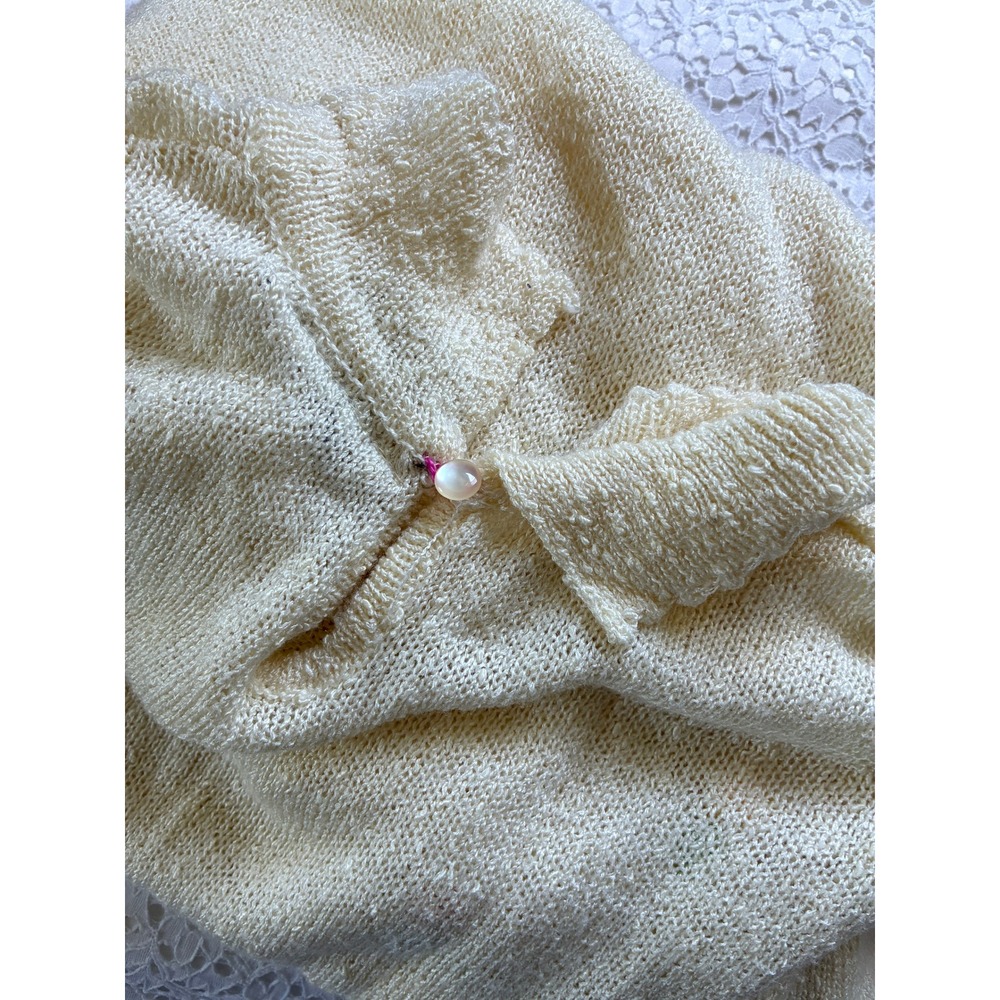Vintage Knit Dress Cream Floral Embroidered Pointelle Cottagecore Small - Picture 10 of 10
